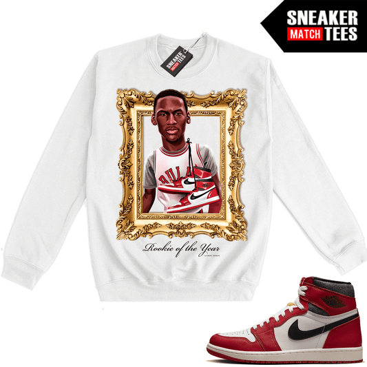 Chicago 1s Lost and Found Sneaker Match Crewneck Sweatshirt White MJ ROTY Gold Frame