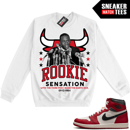 Chicago 1s Lost and Found Sneaker Match Crewneck Sweatshirt White MJ Rookie Sensation