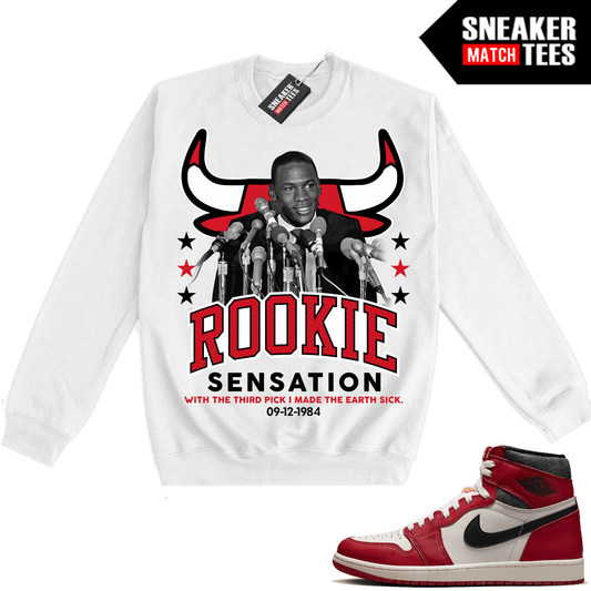 Chicago 1s Lost and Found Sneaker Match Crewneck Sweatshirt White MJ Rookie Sensation