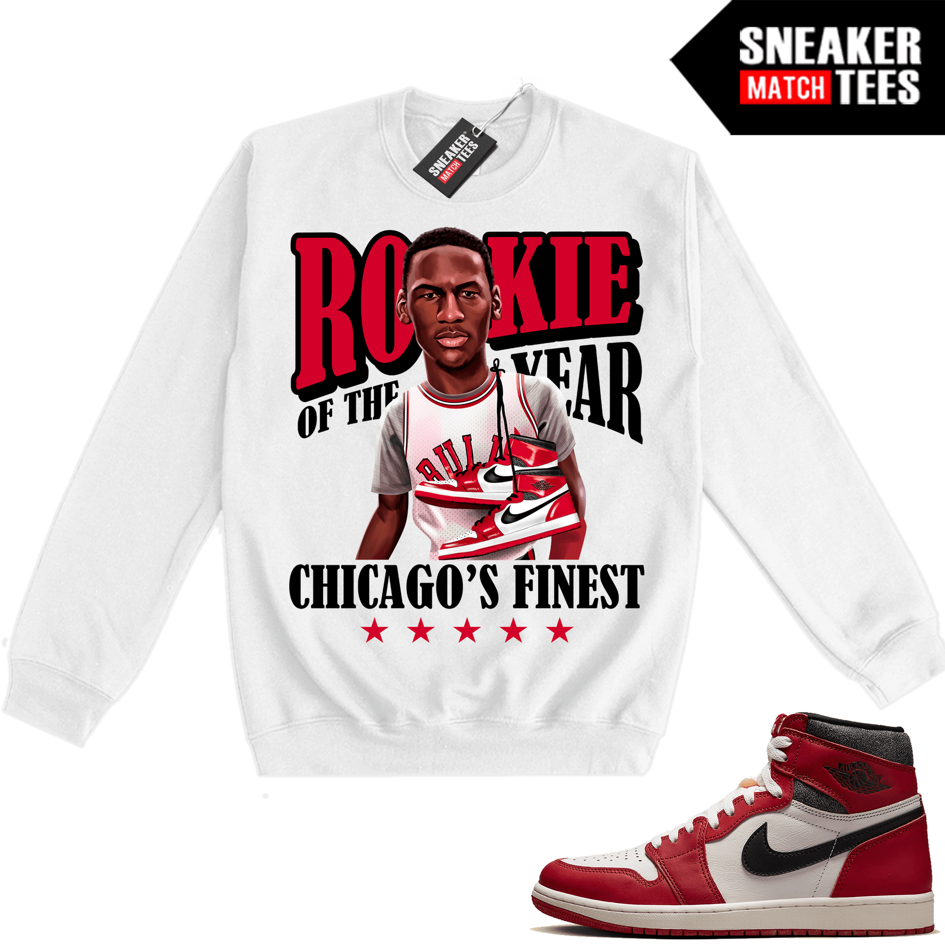 Chicago 1s Lost and Found Sneaker Match Crewneck Sweatshirt White MJ Rookie of the Year