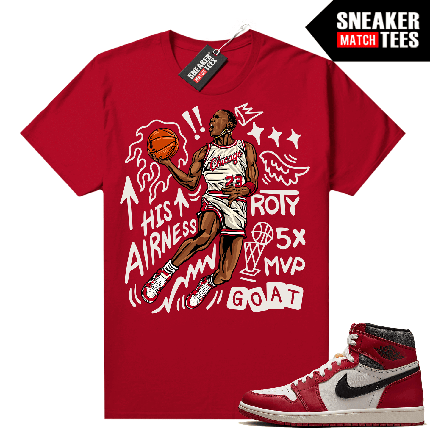 Chicago 1s Lost and Found Sneaker Match Shirt Red MJ His Airness