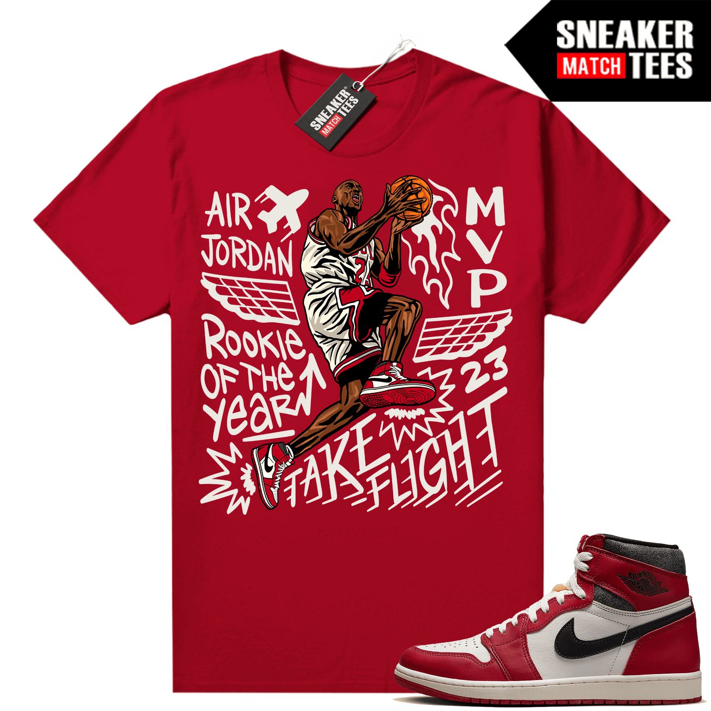 Chicago 1s Lost and Found Sneaker Match Shirt Red MJ Take Flight