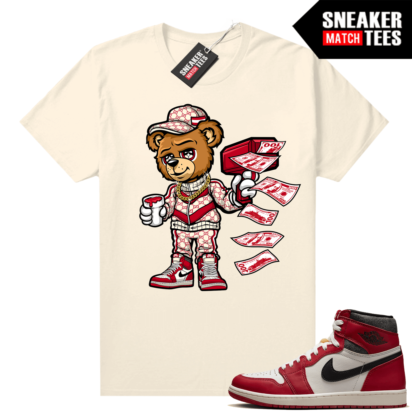 Chicago 1s Lost and Found Sneaker Match Shirt Sail Cash Cannon Bear