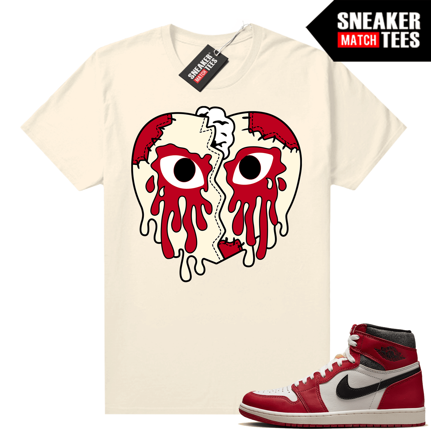 Chicago 1s Lost and Found Sneaker Match Shirt Sail Crying Heart