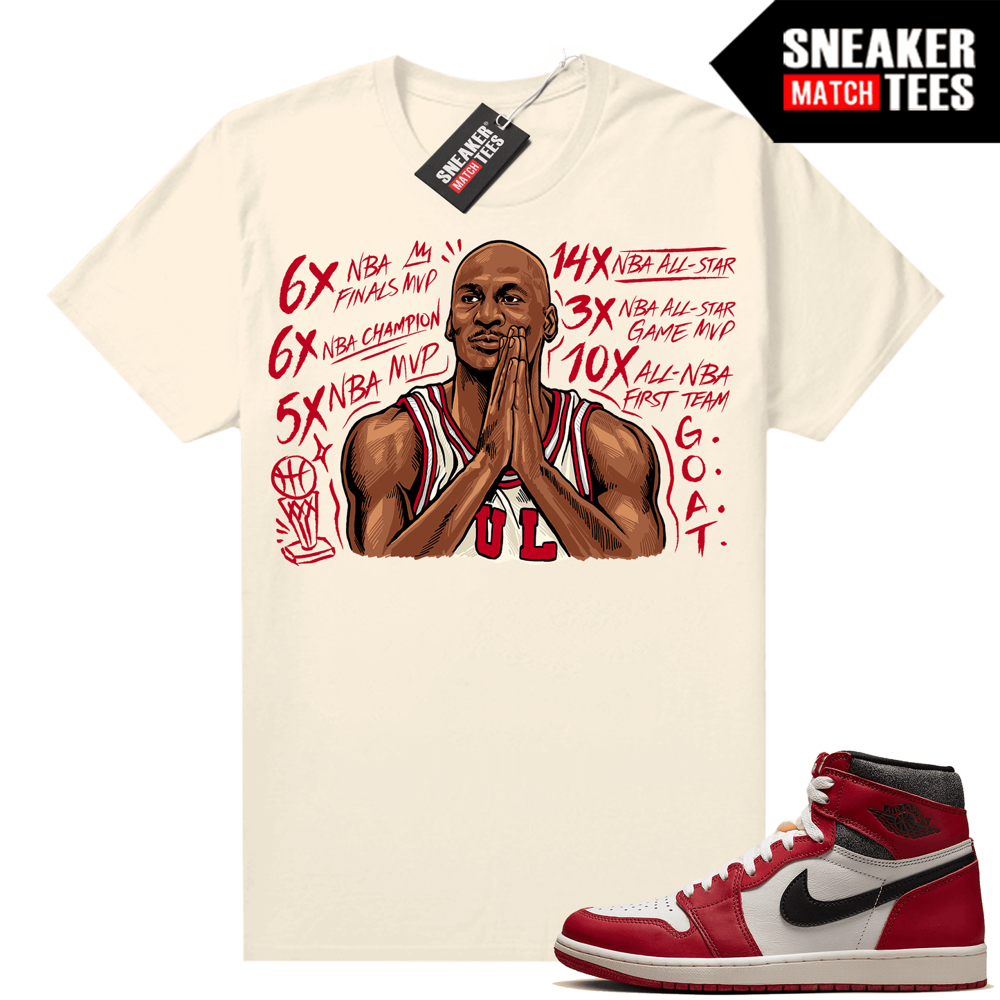 Chicago 1s Lost and Found Sneaker Match Shirt Sail MJ Accolades