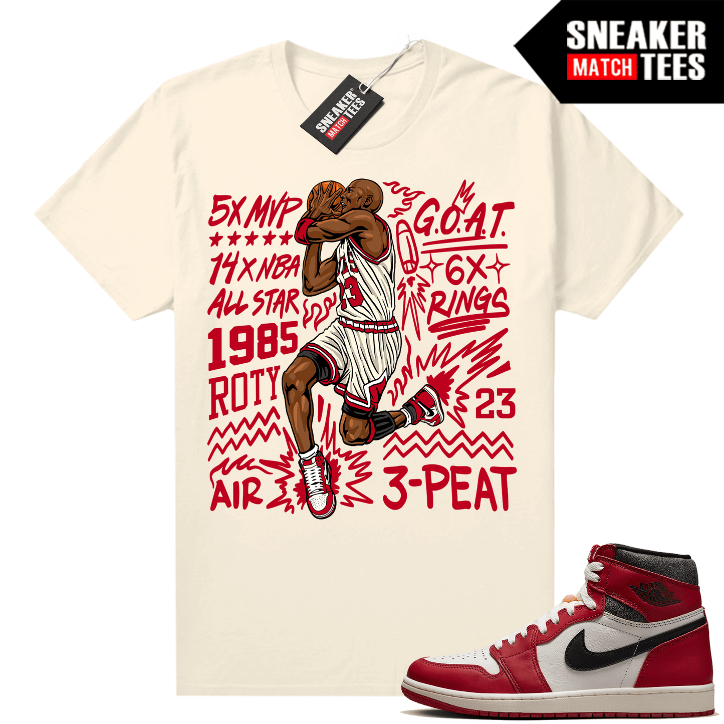 Chicago 1s Lost and Found Sneaker Match Shirt Sail MJ Goat