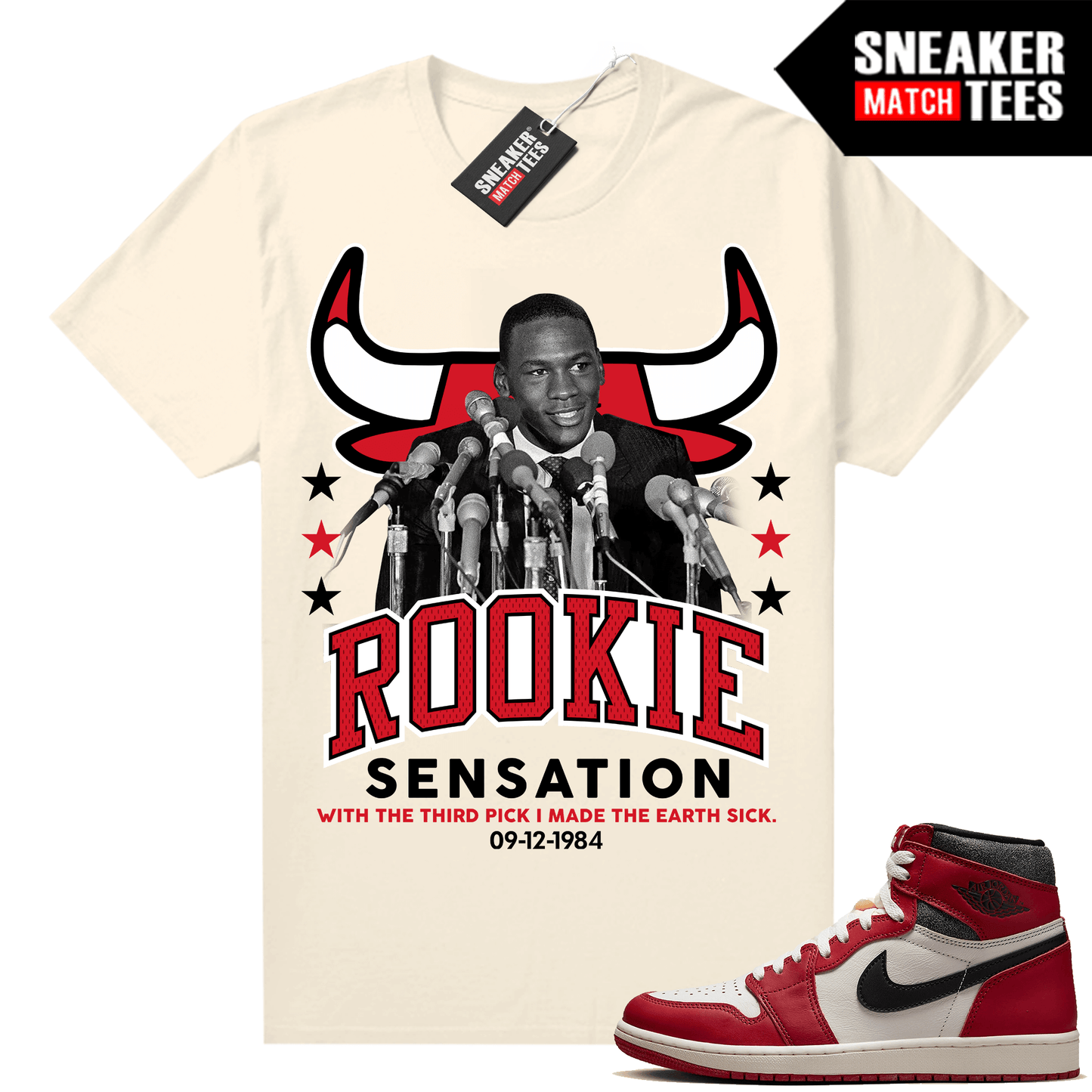 Chicago 1s Lost and Found Sneaker Match Shirt Sail MJ Rookie Sensation