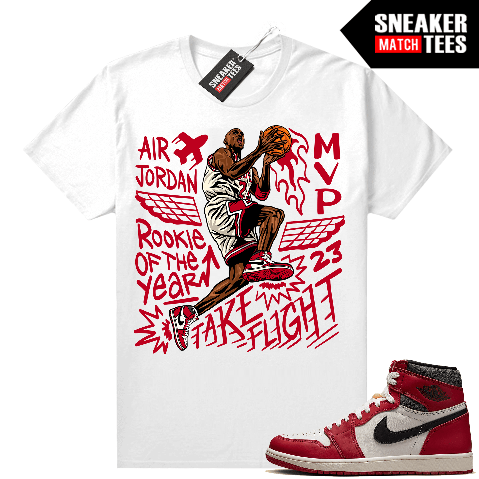 Chicago 1s Lost and Found Sneaker Match Shirt White MJ Take Flight