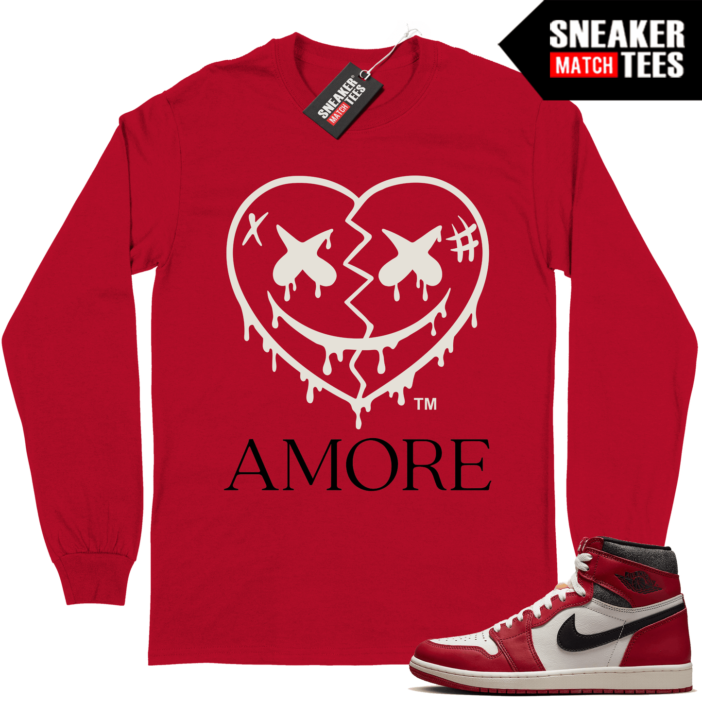 Jordan 1 Chicago Lost and Found Long Sleeve shirt Sneaker Match Red AMORE Crazy Love Heart