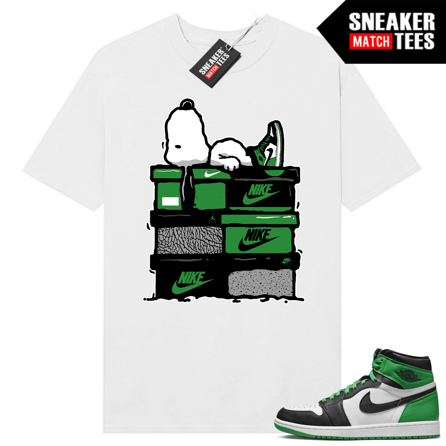 Jordan 1 Lucky Green shirts Sneaker Match White Sneakerhead Snoopy