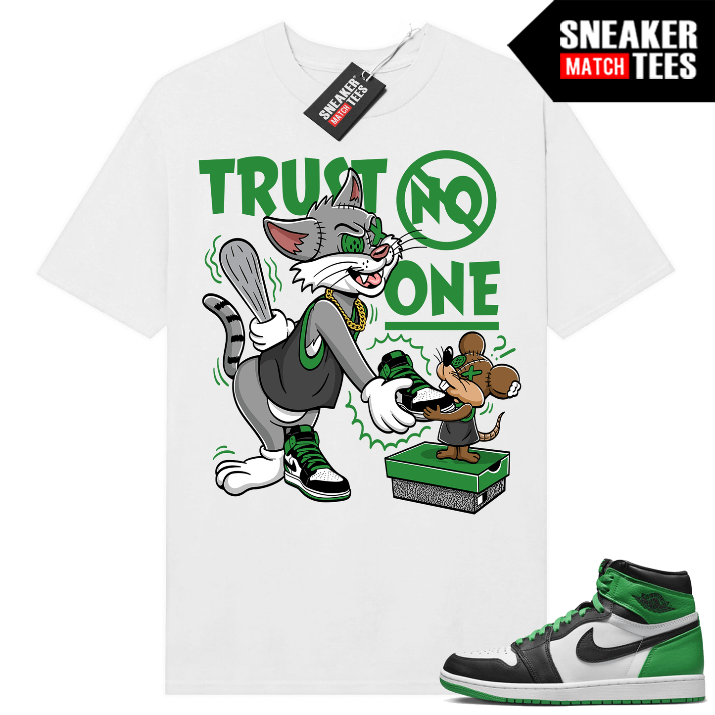 Jordan 1 Lucky Green shirts Sneaker Match White Trust No One Cartoon