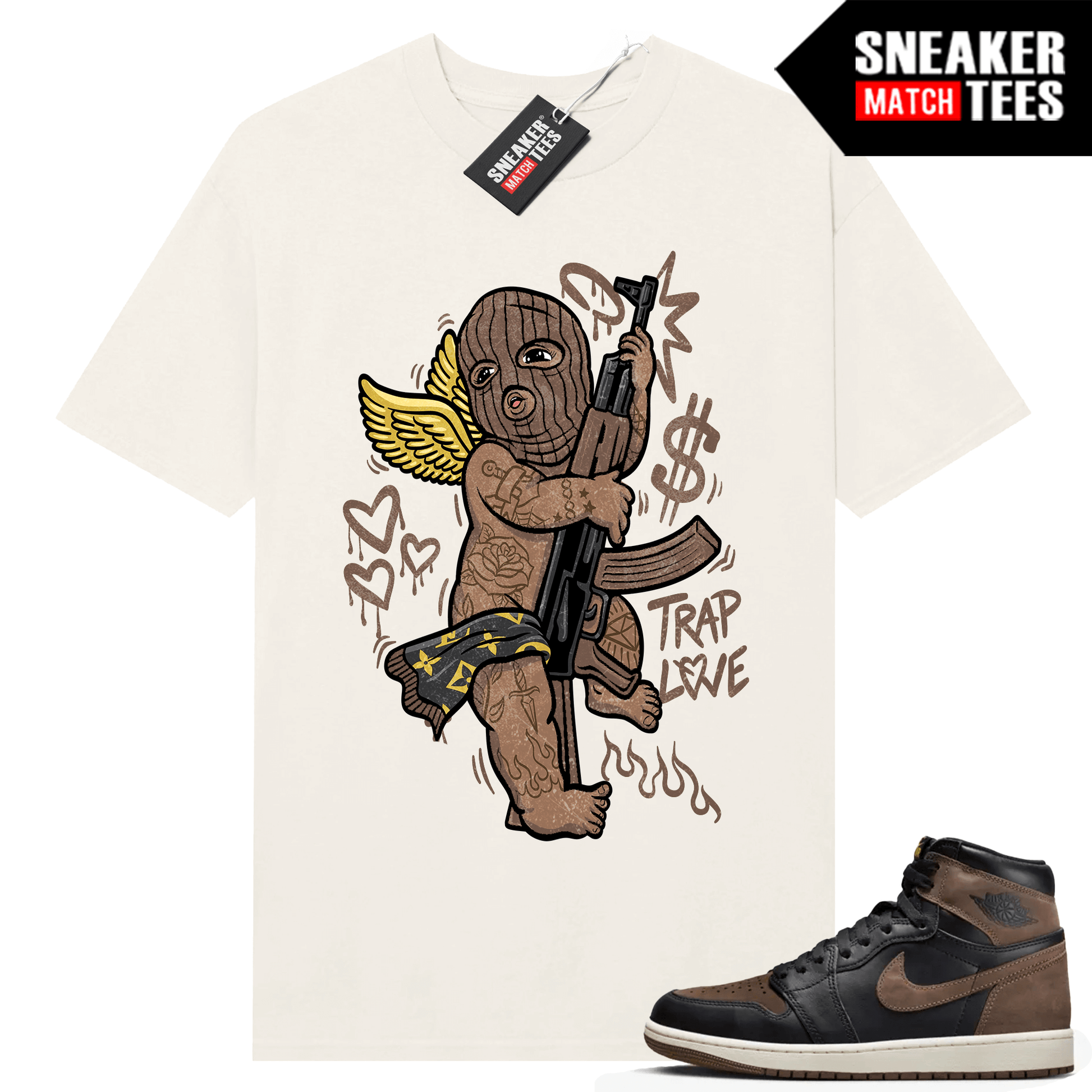 Jordan 1 Palomino T-shirt Sneaker Match Sail Distress Trappin Angel