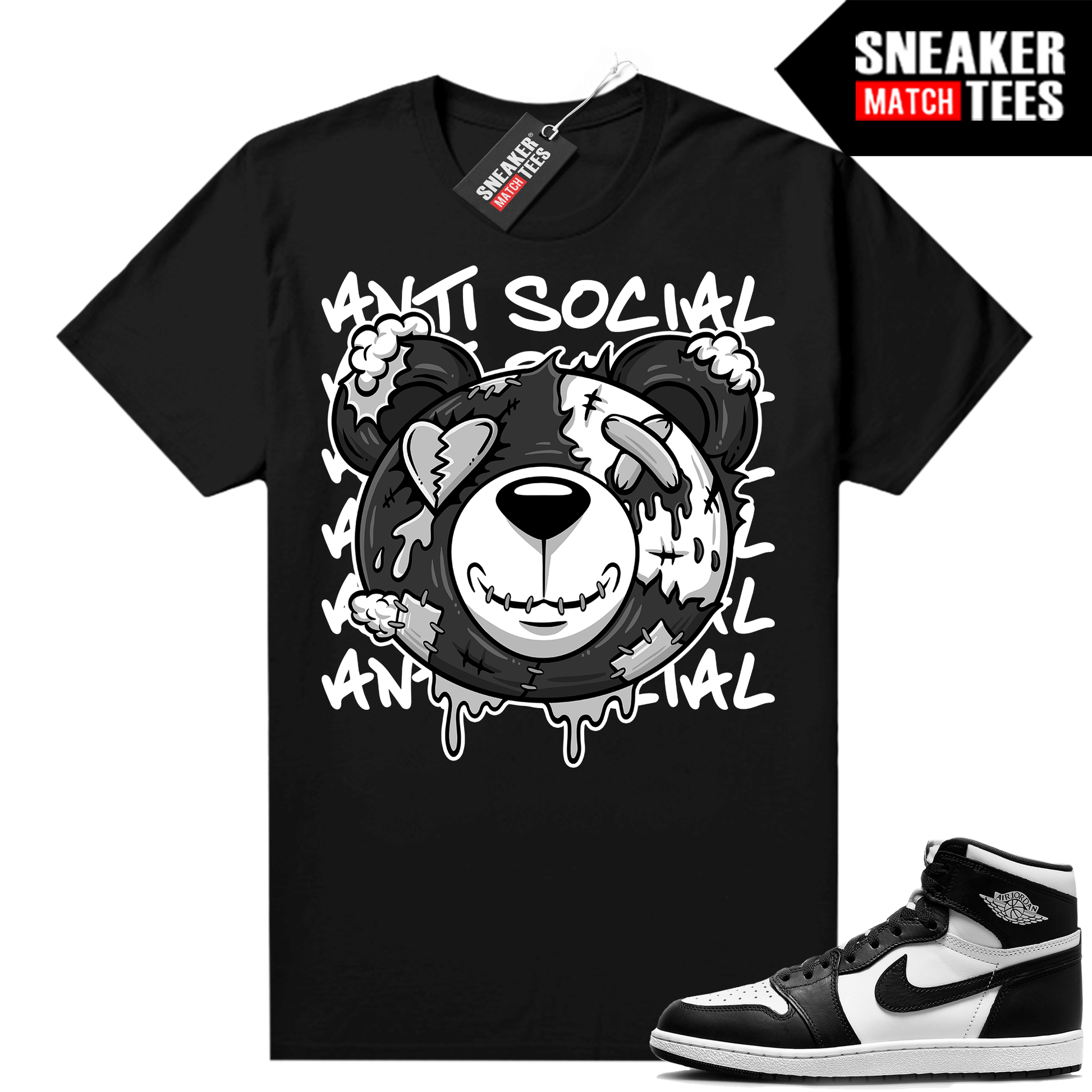 Jordan 1 Panda shirts Sneaker Match Black Anti Social Bear