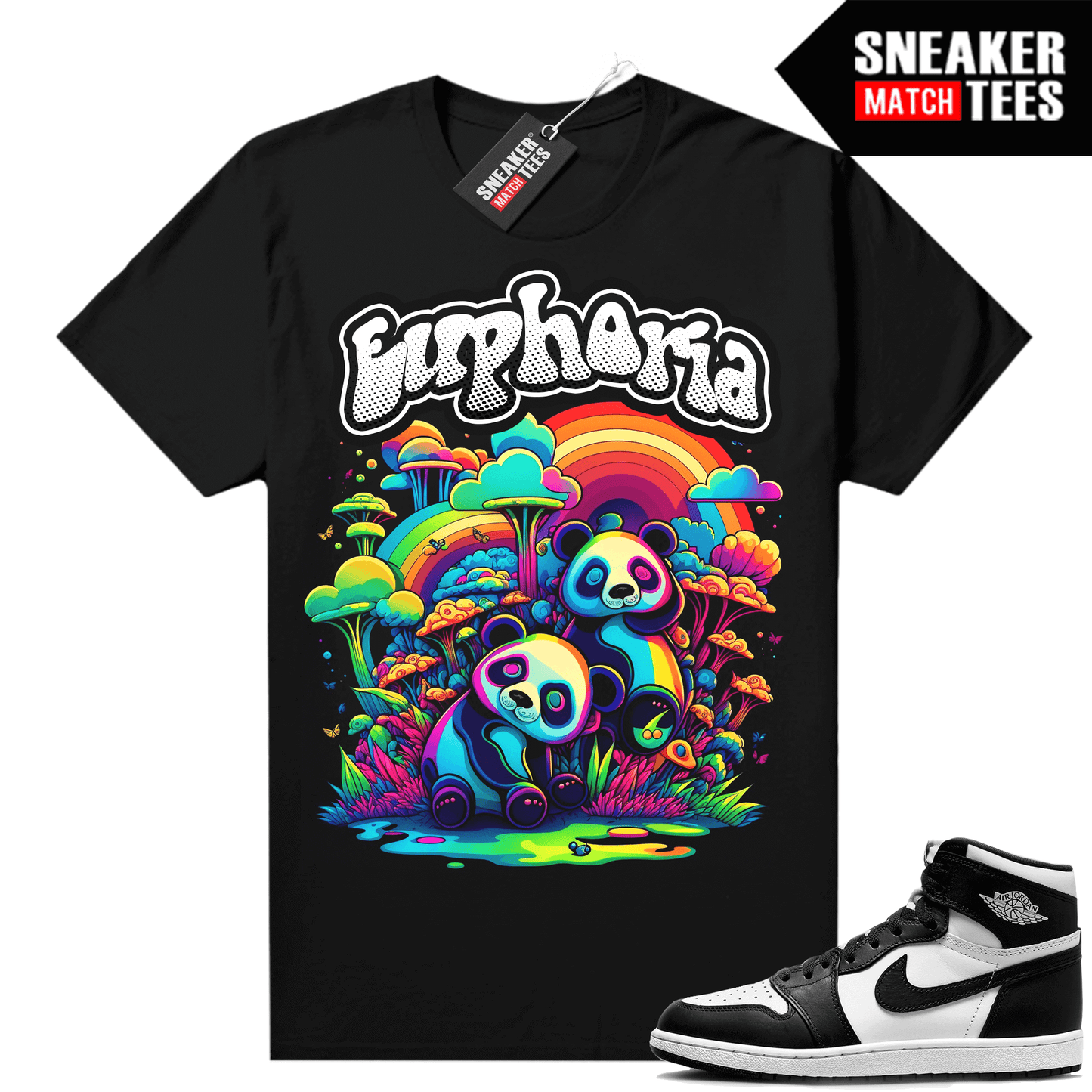 Jordan 1 Panda shirts Sneaker Match Black Euphoria