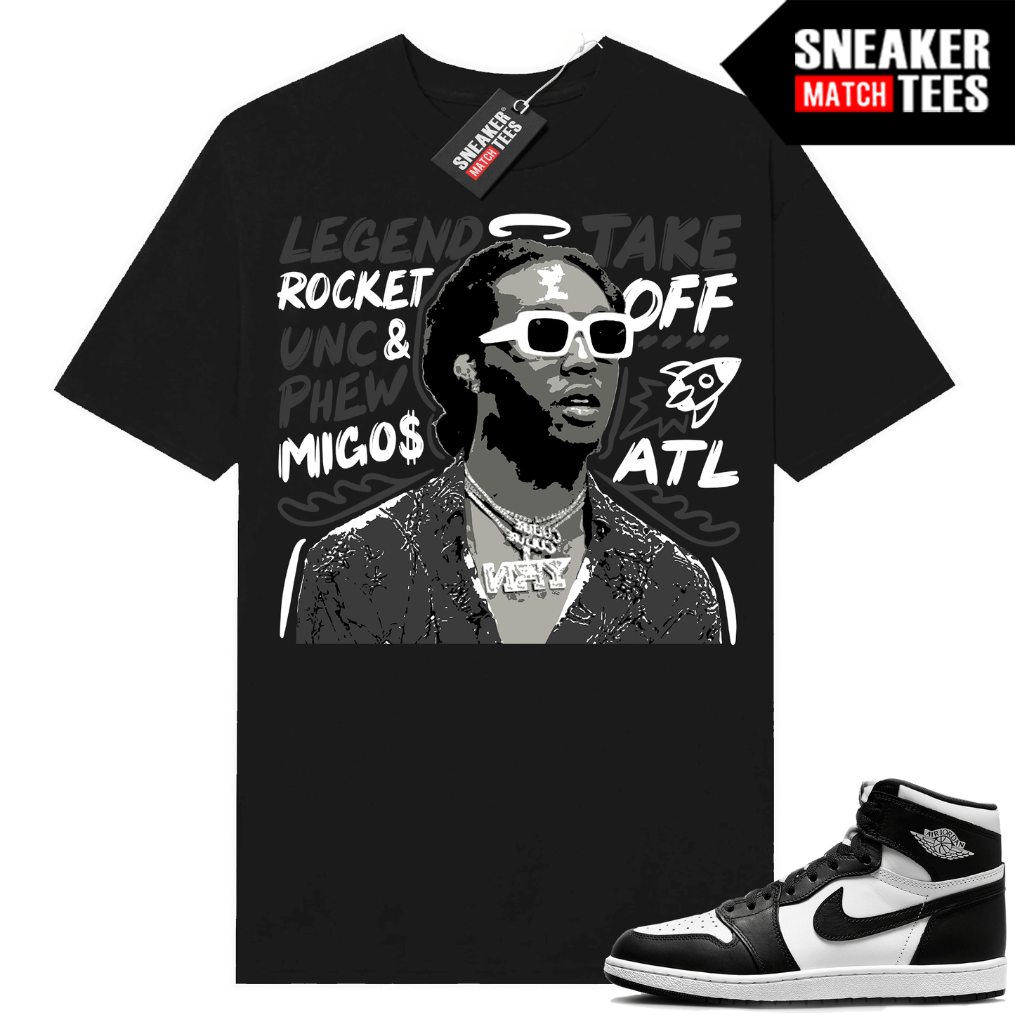 Jordan 1 Panda shirts Sneaker Match Black Takeoff Tribute