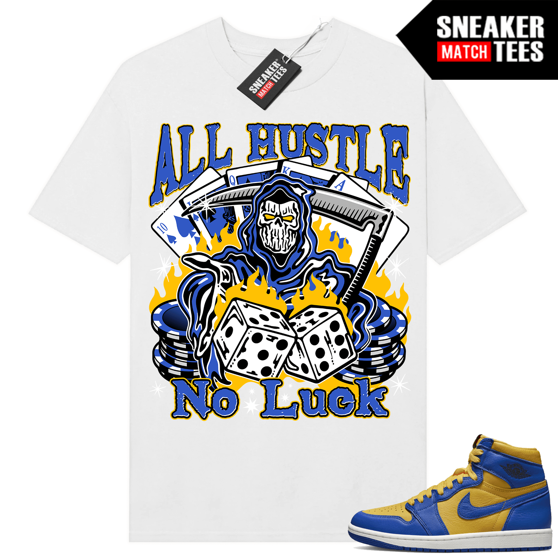 Jordan 1 Reverse Laney Shirts Sneaker Match White All Hustle No Luck