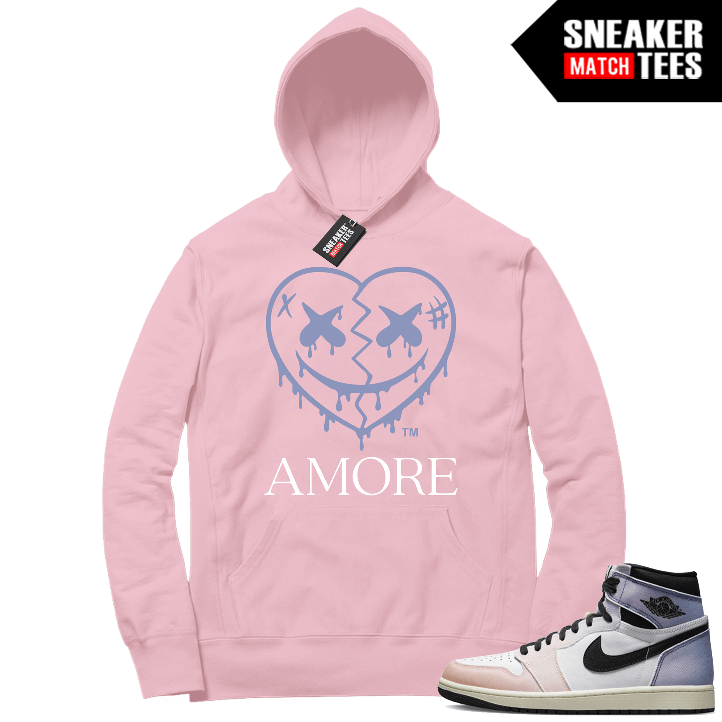 Jordan 1 Skyline Match Hoodie Pink AMORE Crazy Love Heart