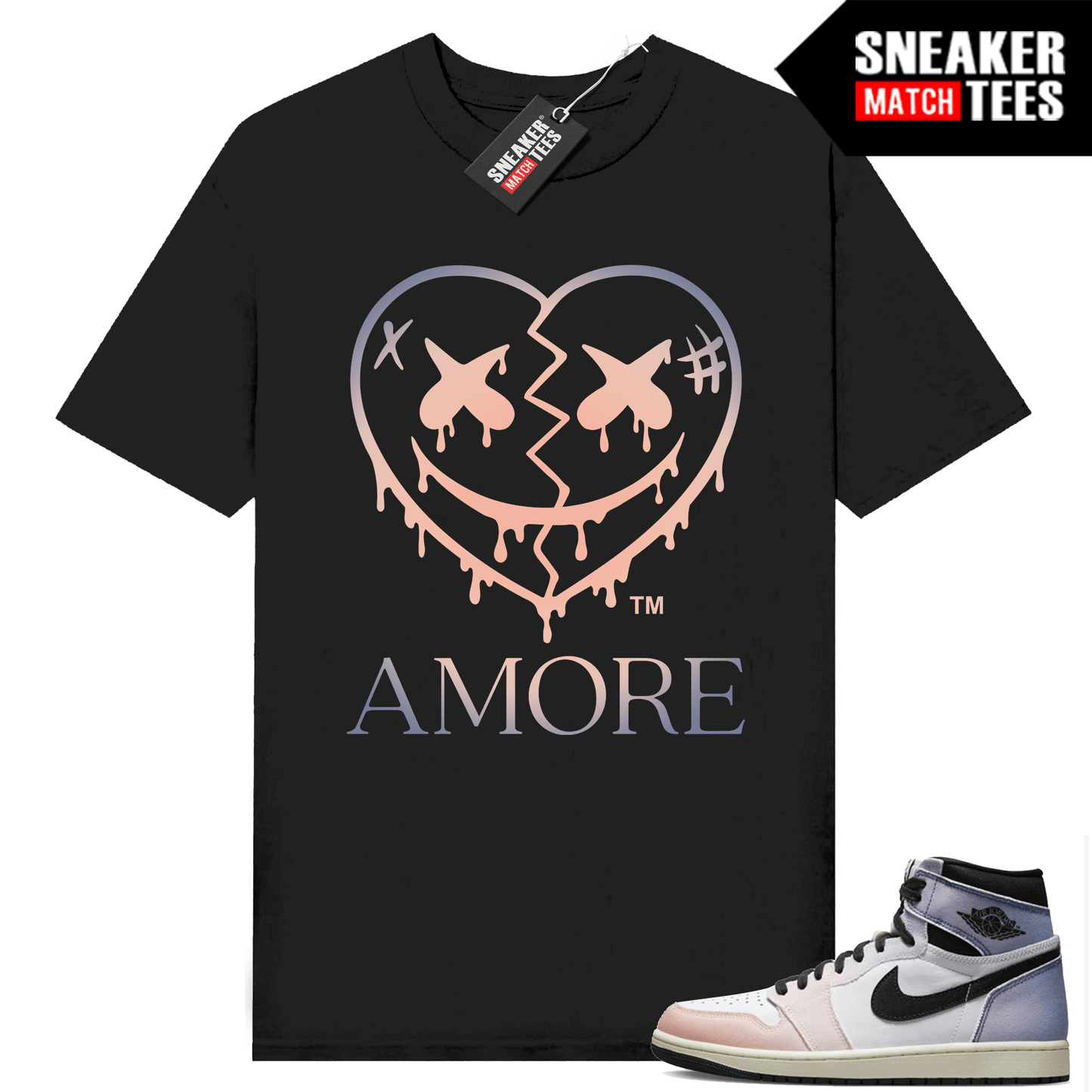 Jordan 1 Skyline Sneaker Match T-shirt Black AMORE Crazy Love Heart