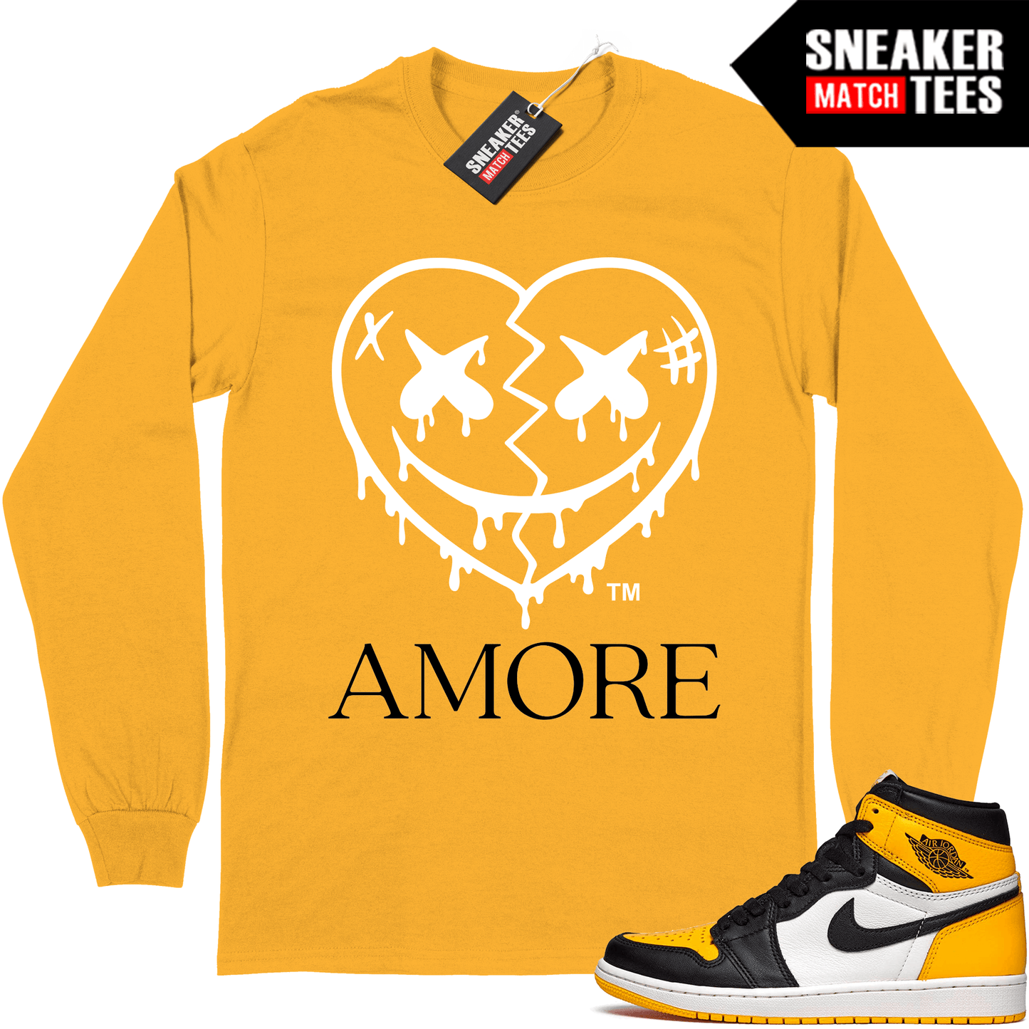 Jordan 1 Taxi Long Sleeve shirt Sneaker Match Yellow Gold AMORE Crazy Love Heart