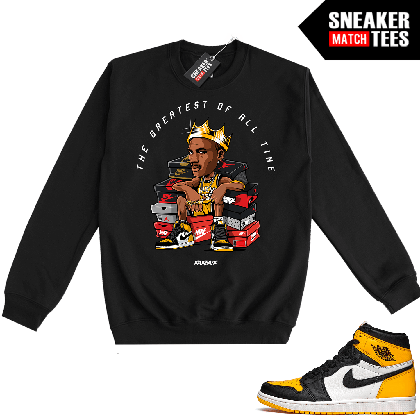 Jordan 1 Taxi Sneaker Match Crewneck Sweatshirt Black MJ Sneaker King