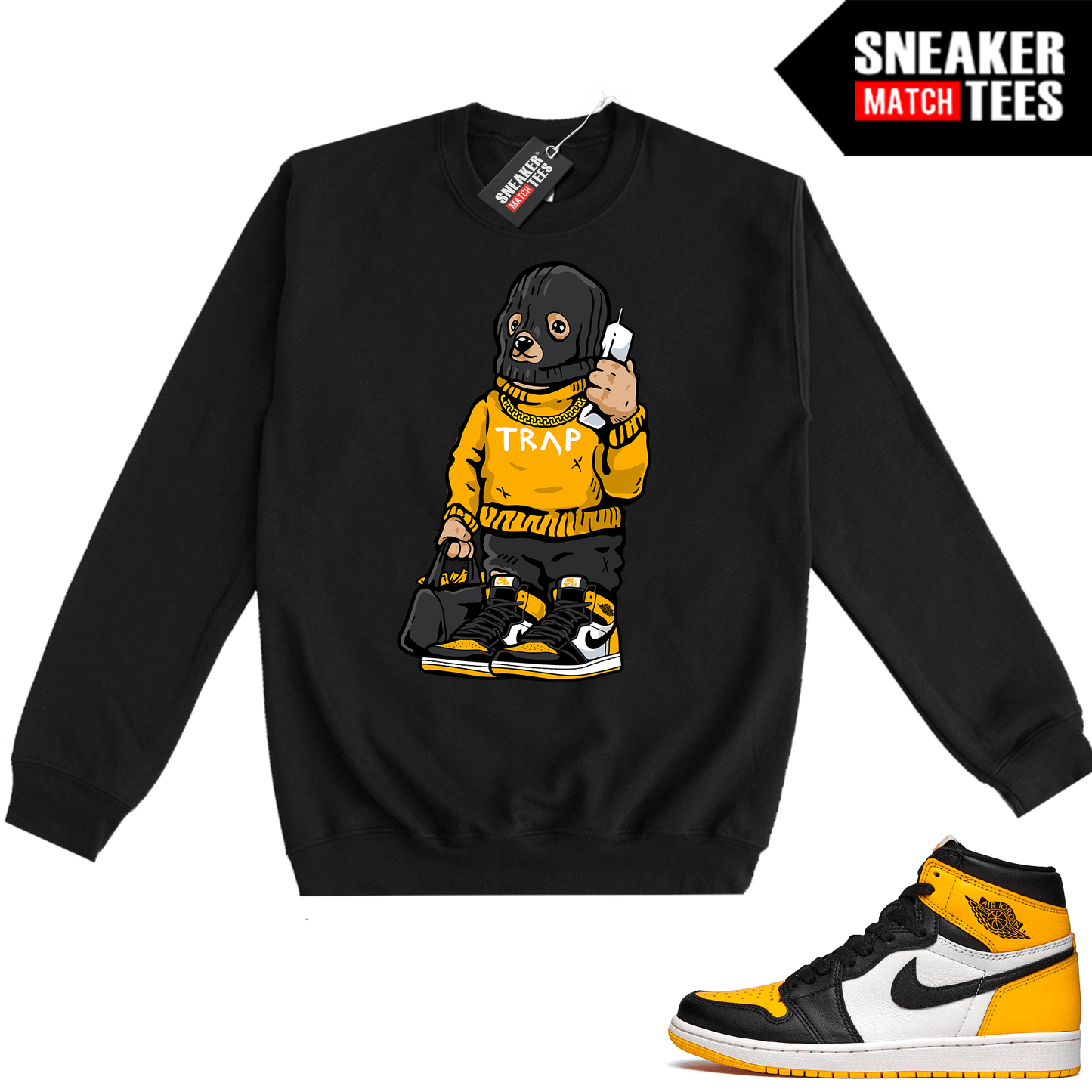 Jordan 1 Taxi Sneaker Match Crewneck Sweatshirt Black Trap Bear