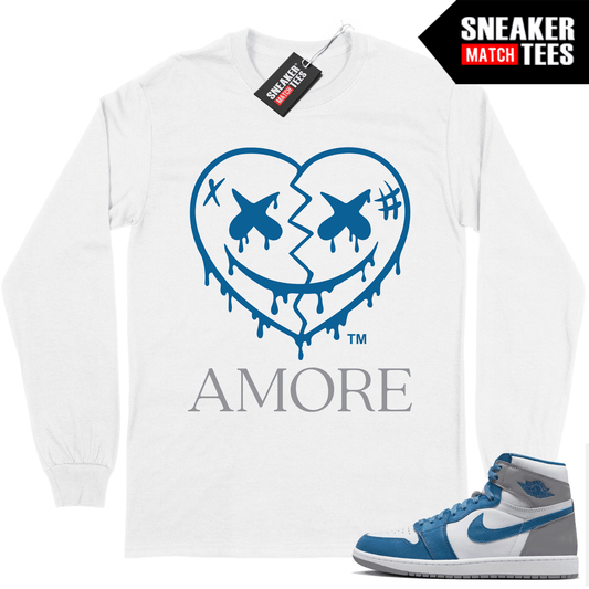 Jordan 1 True Blue Long Sleeve shirt Sneaker Match White AMORE Crazy Love Heart