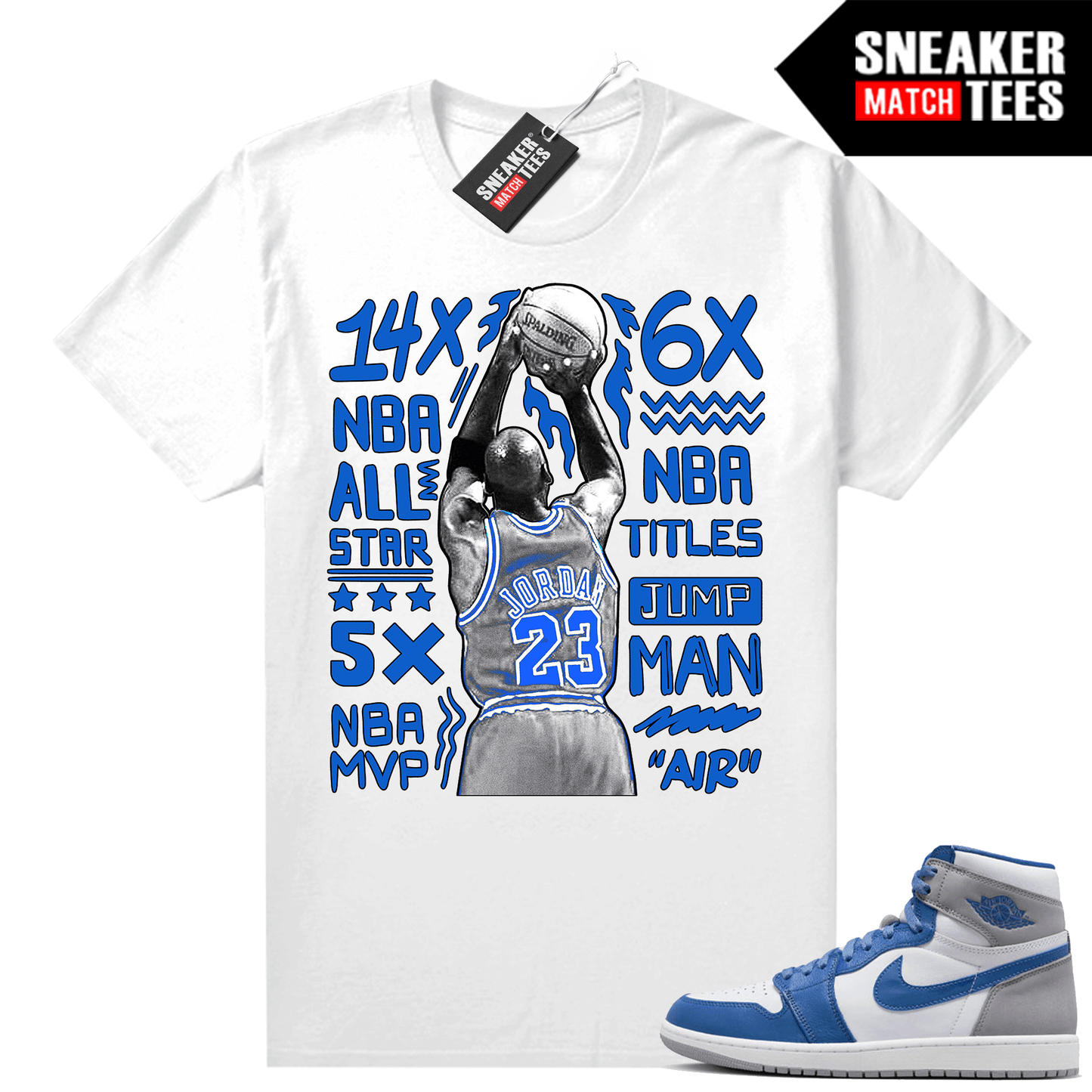 Jordan 1 True Blue shirts Sneaker Match White MJ Jumpshot