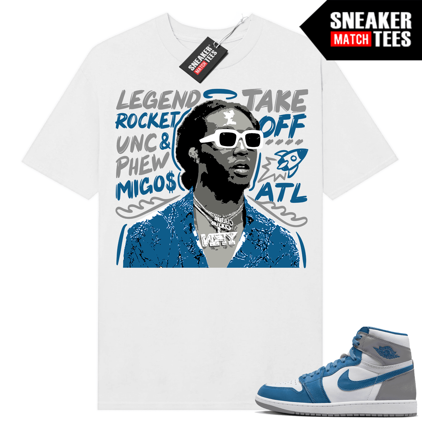 Jordan 1 True Blue shirts Sneaker Match White Takeoff Tribute