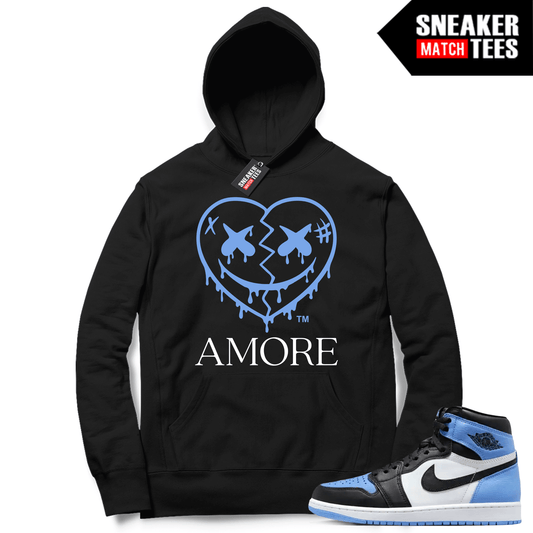 Jordan 1 UNC Toe Sneaker Match Hoodie Black AMORE Crazy Love Heart