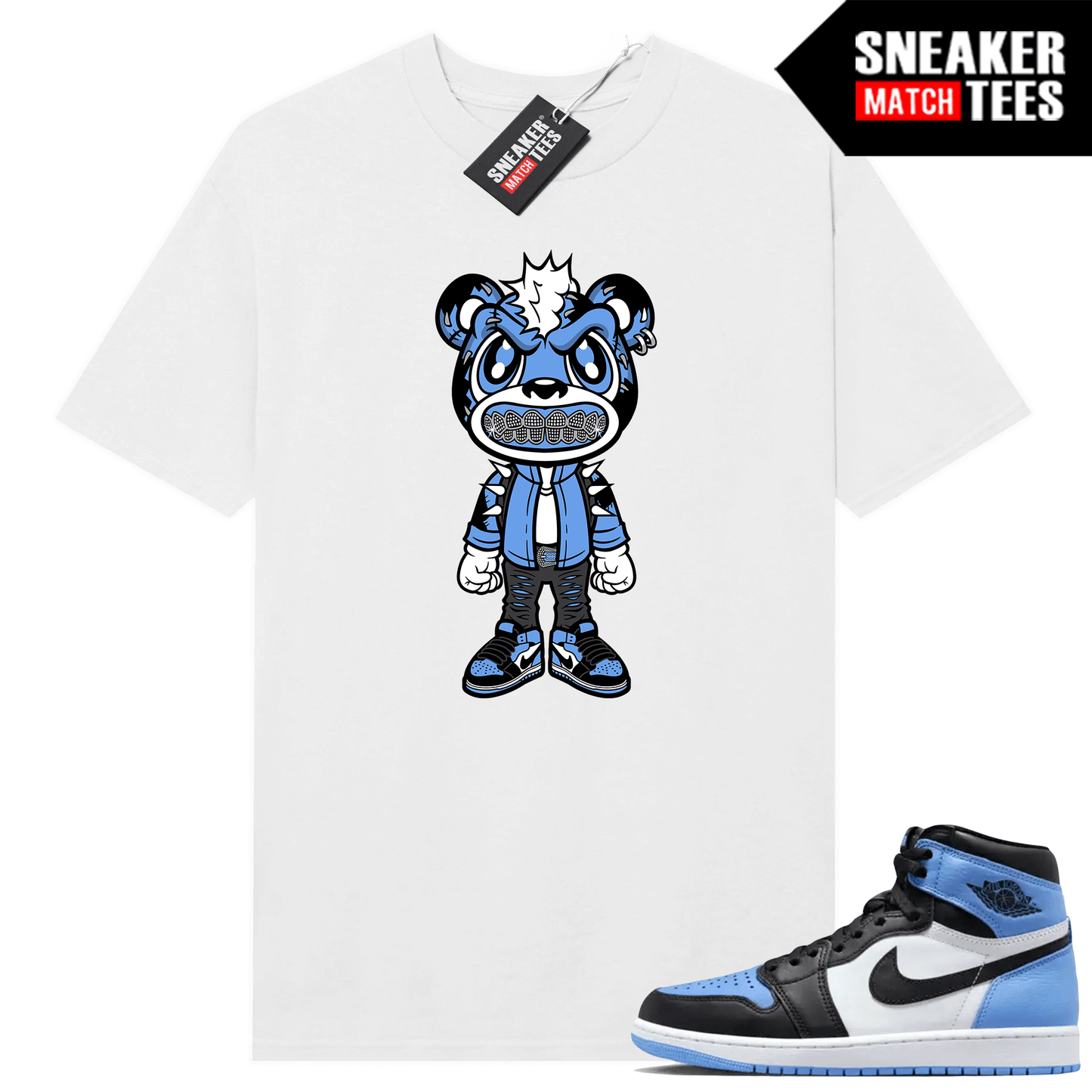 Jordan 1 UNC Toe Sneaker Match Shirt White Rebels Bear