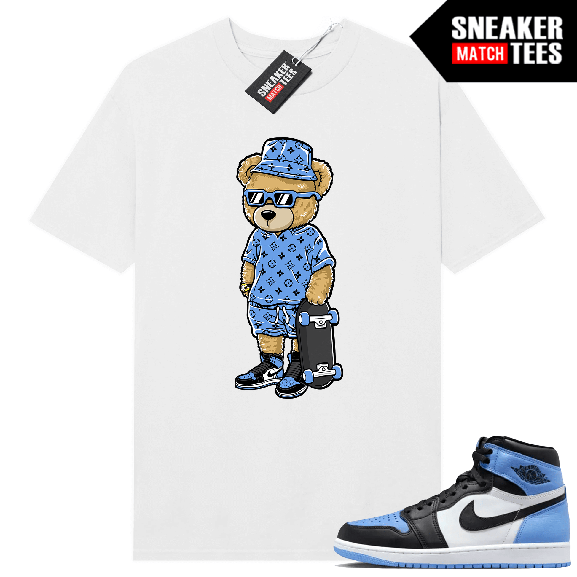 Jordan 1 UNC Toe Sneaker Match Shirt White Skater Bear