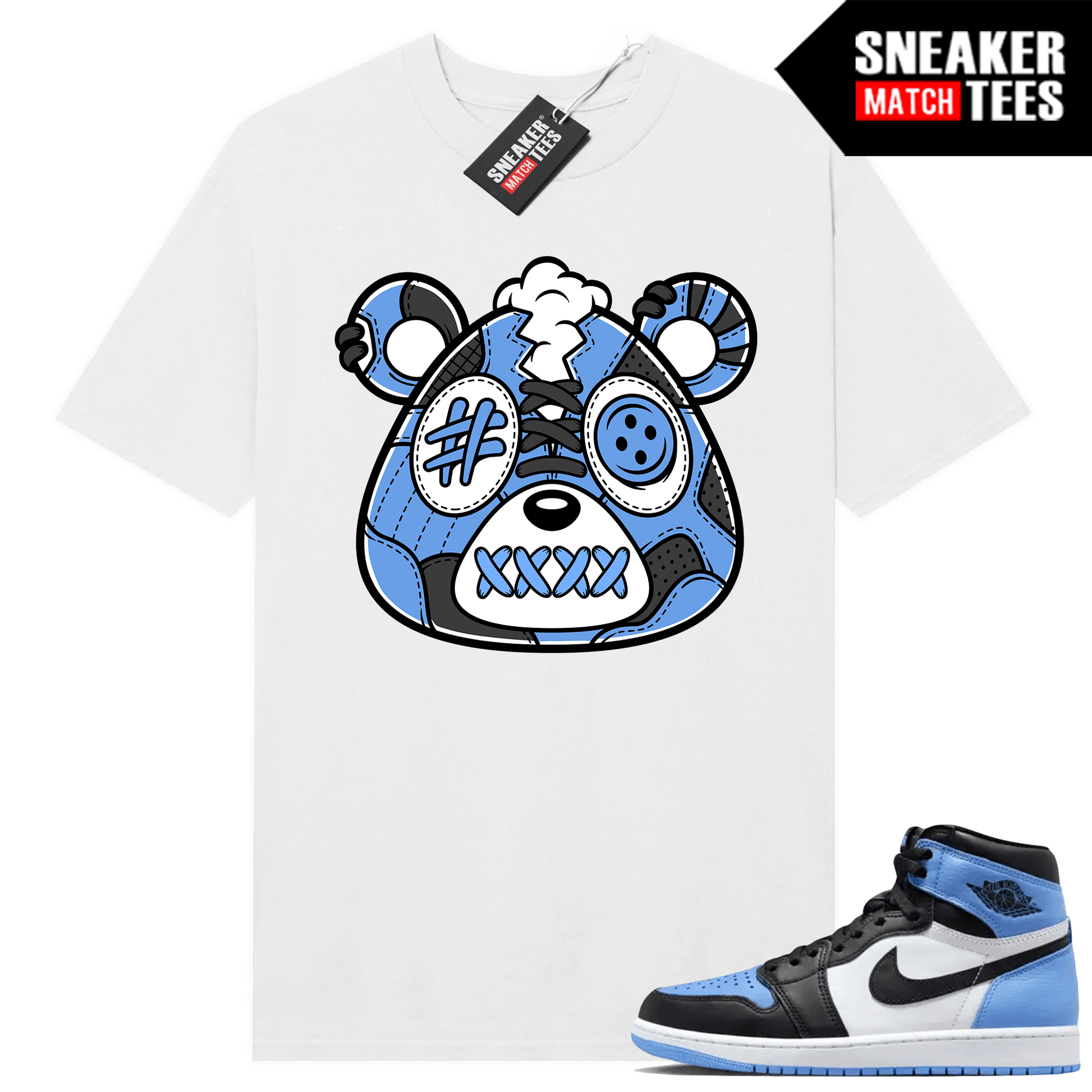 Jordan 1 UNC Toe Sneaker Match Shirt White Sneakerhead Bear