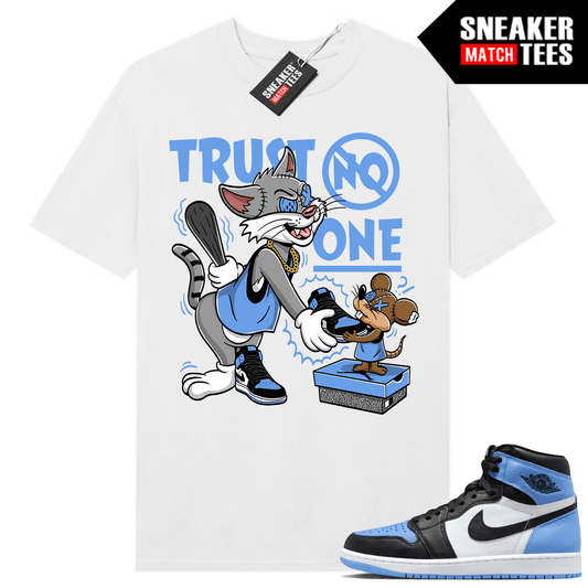 Jordan 1 UNC Toe Sneaker Match Shirt White Trust No One Cartoon