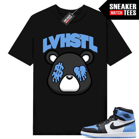 Jordan 1 UNC Toe Sneaker Tees Match Black LOVE HUSTLE Bear