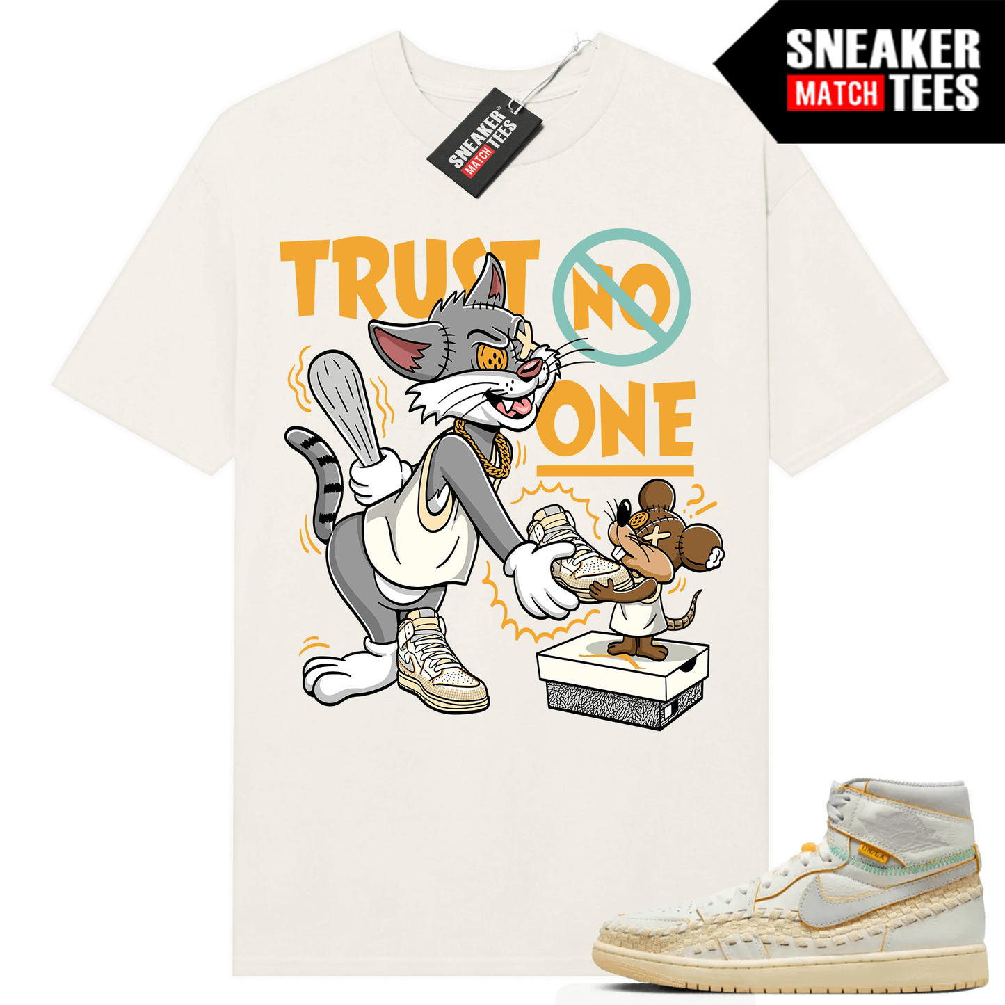 Jordan 1 UNION LA BBS T-shirt Sneaker Match Sail Trust No One Cartoon