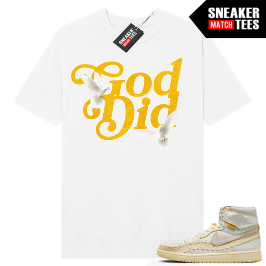 Jordan 1 UNION LA Befies Beauty Supply T-shirt Sneaker Match White God Did Doves