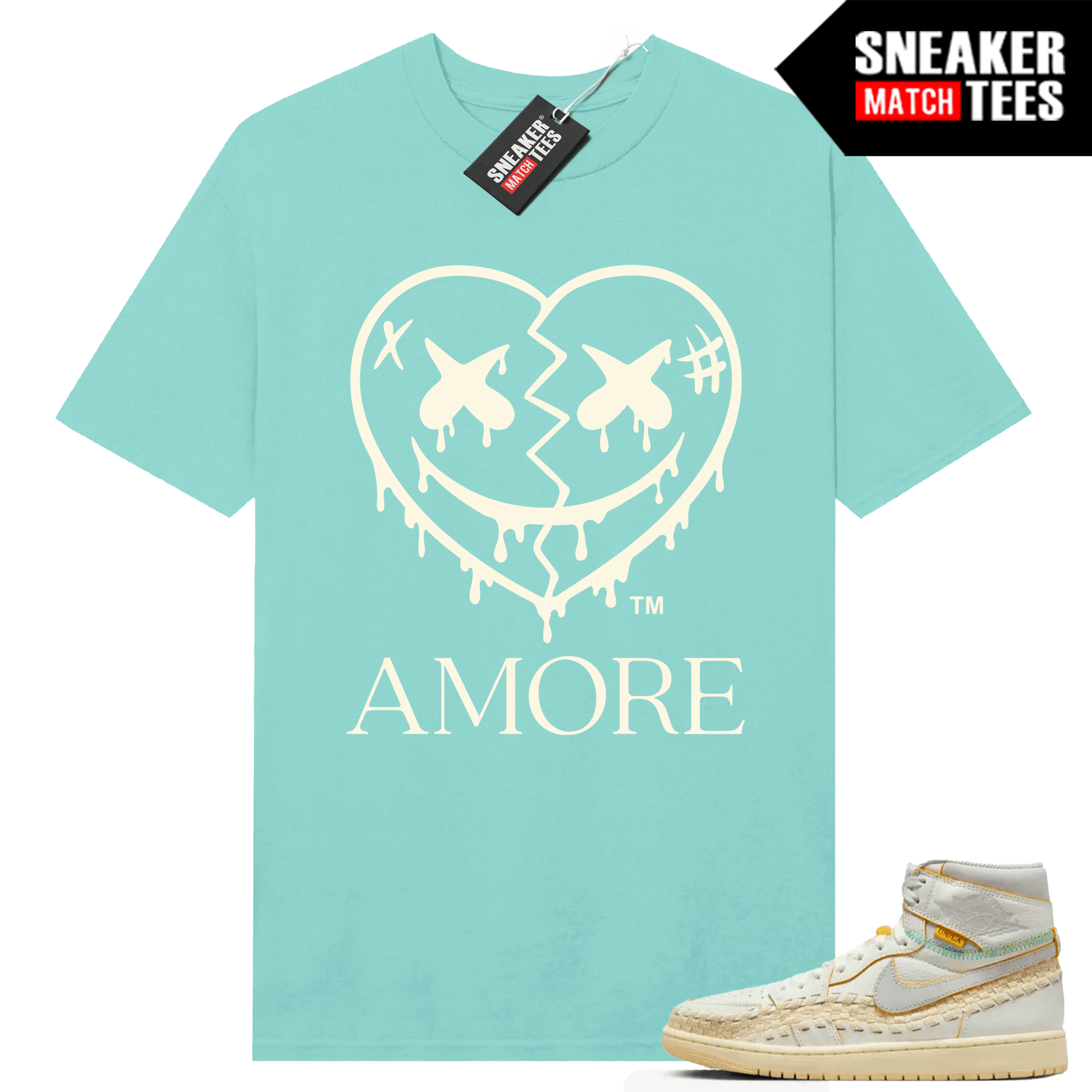 Jordan 1 Union LA BBS Sneaker Match T-shirt Tiffany AMORE Crazy Love Heart