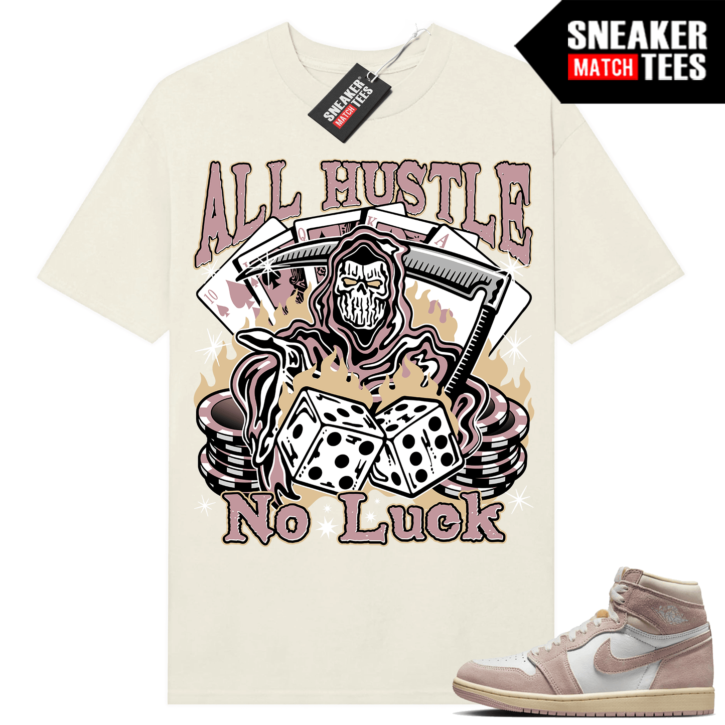 Jordan 1 Washed Pink Shirts Sneaker Match Sail All Hustle No Luck