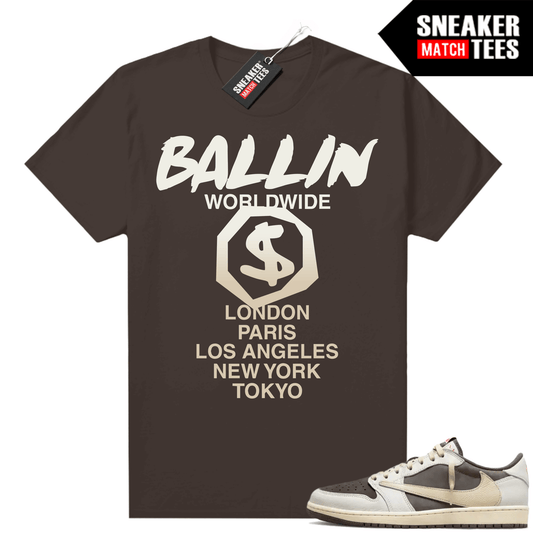 Travis Scott Jordan 1 Low Reverse Mocha Shirts Sneaker Match Brown Ballin Worldwide