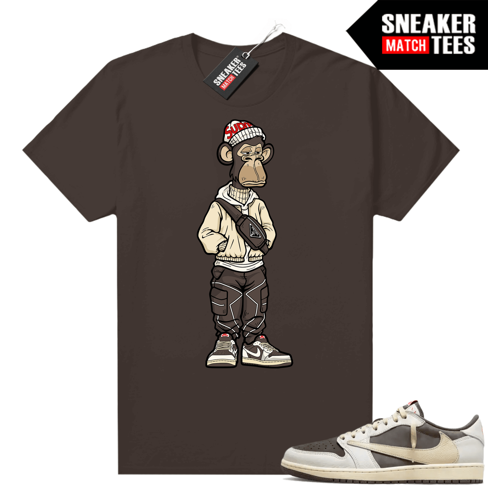 Travis Scott Jordan 1 Low Reverse Mocha Shirts Sneaker Match Brown Bored Ape Sneakerhead