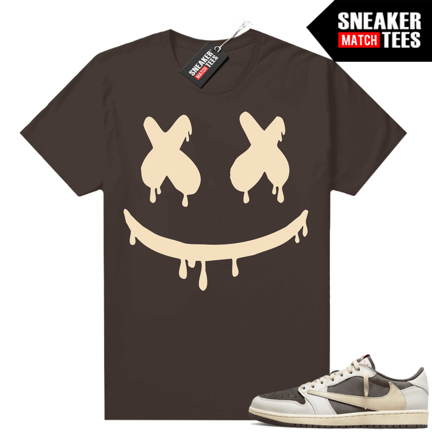 Travis Scott Jordan 1 Low Reverse Mocha Shirts Sneaker Match Brown Smiley Drip