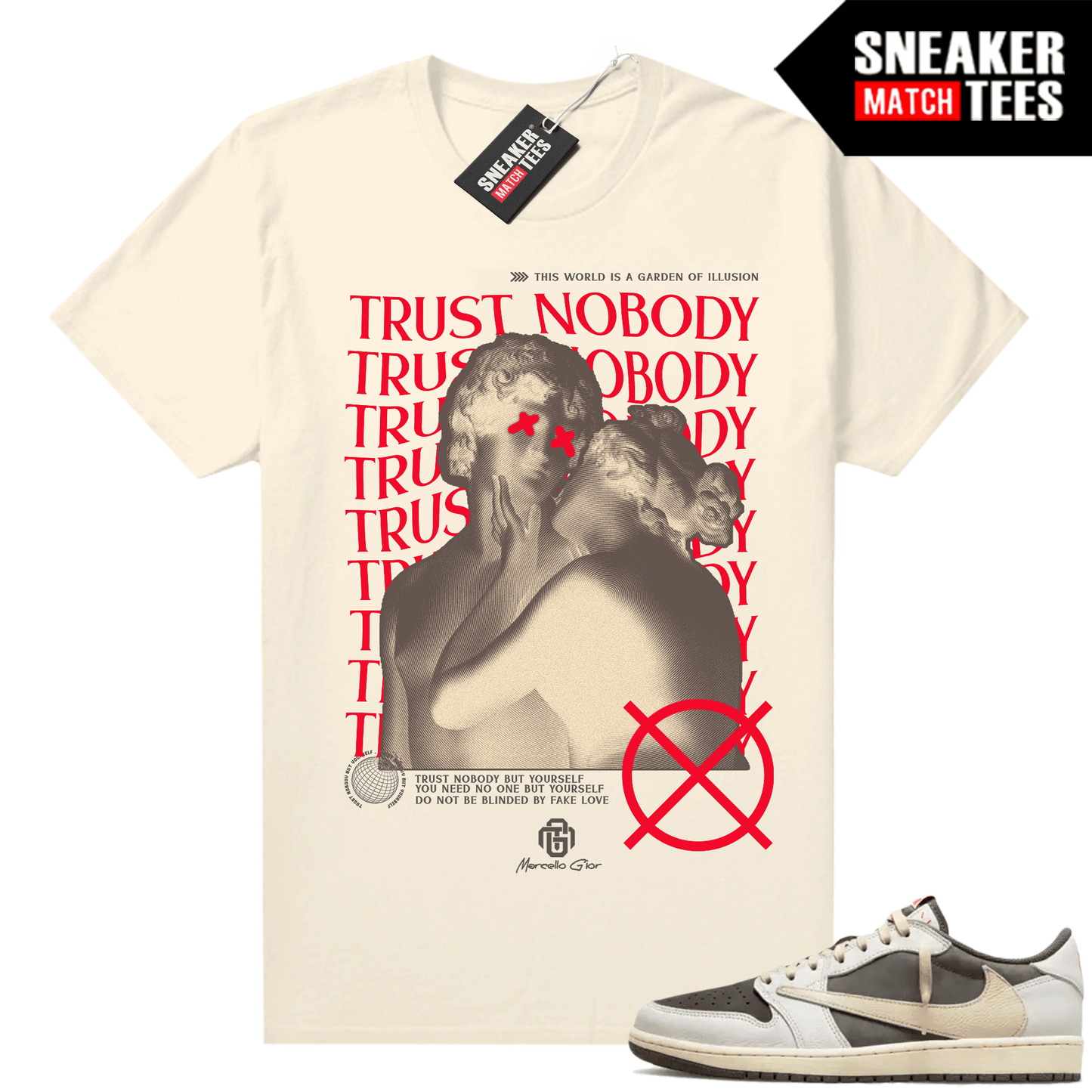 Travis Scott Jordan 1 Low Reverse Mocha Shirts Sneaker Match Sail Marcello Gior Garden of Illusion