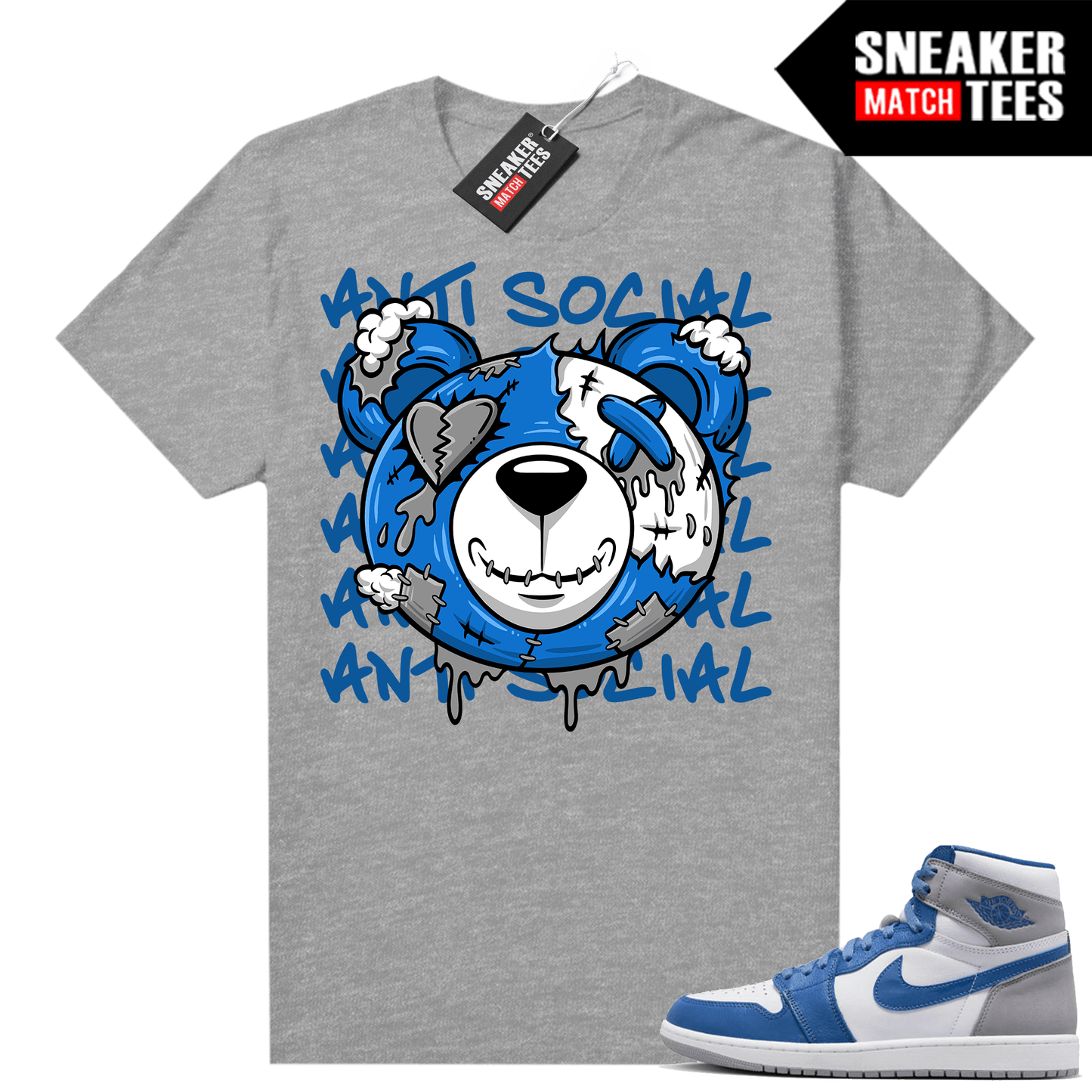 True blue 1s shirts Sneaker Match Heather Grey Anti Social Bear